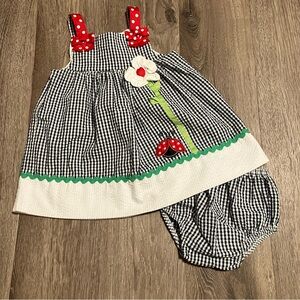 Emily Rose Ladybug Navy Gingham Seersucker 2 Piece Dress & Bloomers Set 18 Month